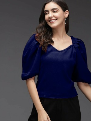 NiloBerry Casual Solid Women Dark Blue Top