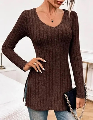 Sovi fashion Casual Self Design Women Brown Top