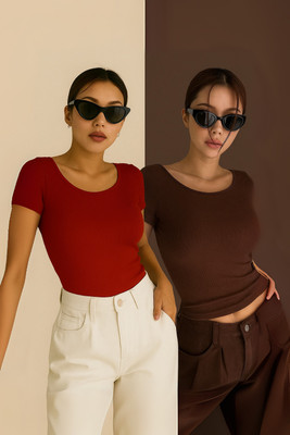 Rockwell Casual Solid Women Red, Brown Top