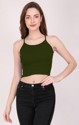 THE BLAZZE Casual Solid Women Dark Green Top