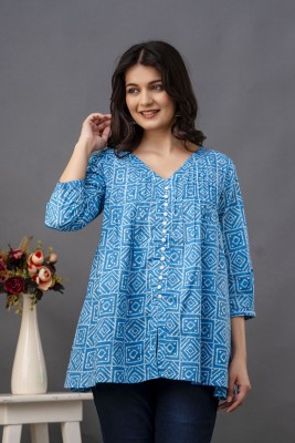 Nishabd Casual Printed Women Blue Top