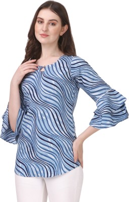 ZELZIS Casual Printed Women Light Blue, White, Blue Top