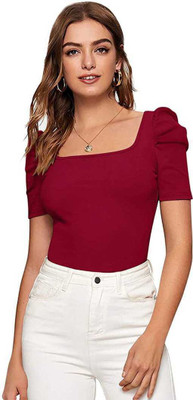 Maheshvi Casual Solid Women Maroon Top