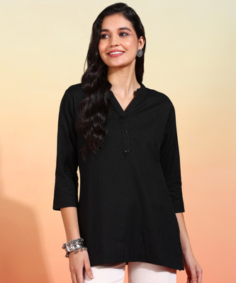 Blocks Of India Casual Solid Women Black Top
