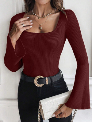 GLARE & BLAIR Casual Self Design Women Maroon Top