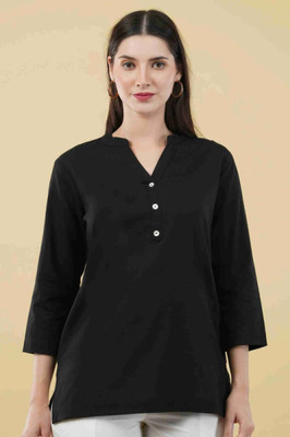 Knig Women Solid A-line Kurta(Black)