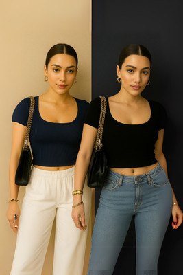 Rockwell Casual Solid Women Dark Blue, Black Top