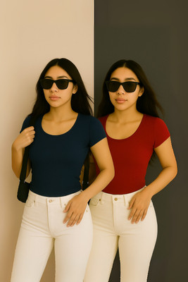 Rockwell Casual Solid Women Red, Dark Blue Top