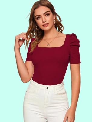 Dream Beauty Fashion Casual Solid Women Maroon Top