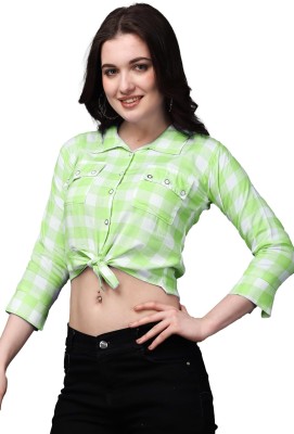 Xiaoqi Women Checkered Casual Green Shirt