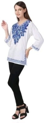 NAIDA Casual Embroidered Women White Top