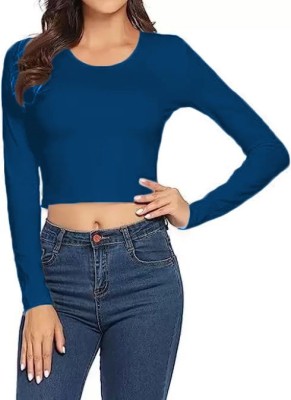 THE BLAZZE Casual Solid Women Blue Top