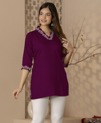 RADHEGOVIND Casual Embroidered Women Purple Top