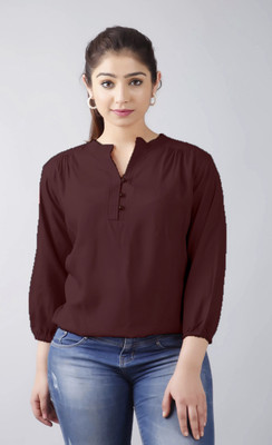 FASHION FALCON Casual Solid Women Brown Top