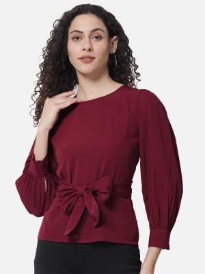 ALL WAYS YOU Casual Solid Women Maroon Top