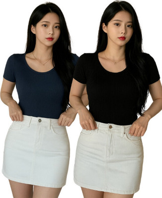 Rockwell Casual Solid Women Black, Dark Blue Top