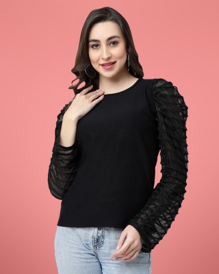 MISS AYSE Casual Solid Women Black Top