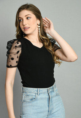 Lyublyu Casual Printed Women Black Top