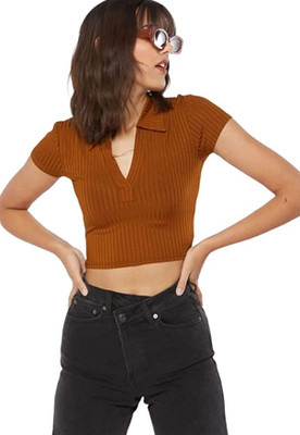 Redamancii Casual Self Design Women Brown Top
