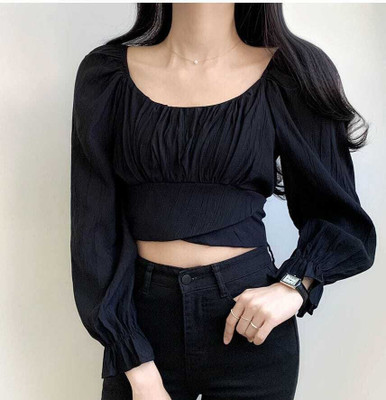 NewlookAs Casual Solid Women Black Top