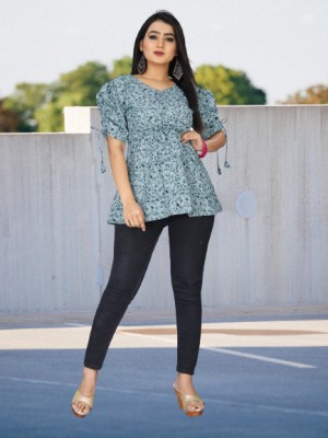 shilpa synthetic Casual Printed Women Grey Top