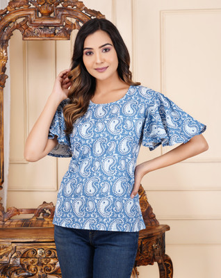 Gamyam Casual Floral Print Women Light Blue Top