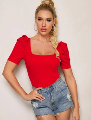 Maheshvi Casual Solid Women Red Top