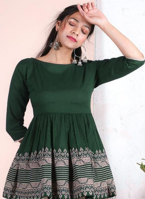 SGRF Casual Printed Women Dark Green Top