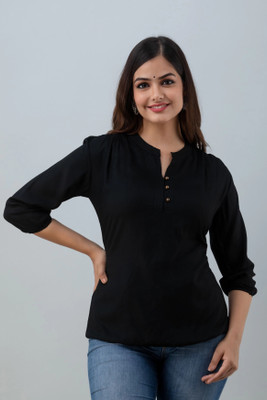 FASHION FALCON Casual Solid Women Black Top