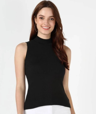 HouseOfCommon Casual Solid Women Black Top