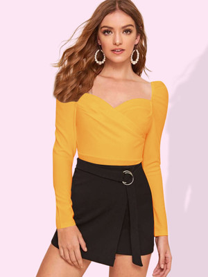 Dream Beauty Fashion Casual Solid Women Yellow Top