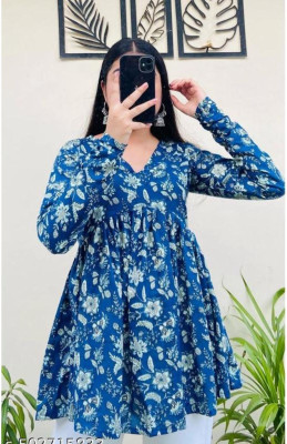 MK ART WITH DEVICE Women Printed Flared Kurta(Light Blue)