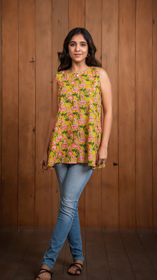HouseOfCommon Casual Floral Print Women White Top