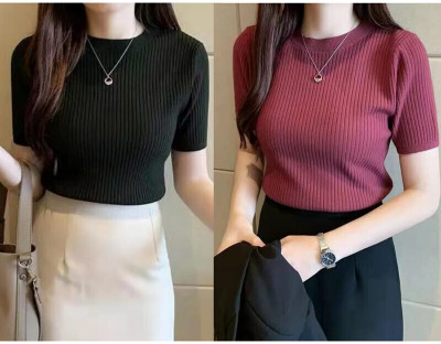 MENSIMPRESSION Striped Women Round Neck Black, Maroon T-Shirt