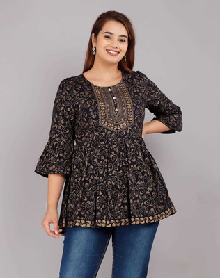 WAY SAFE Women Printed Cape Top Kurta(Black)