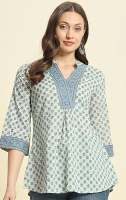 jaiambycreation Party Printed Women Light Blue Top