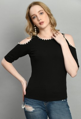 Faani Party Solid Women Black Top