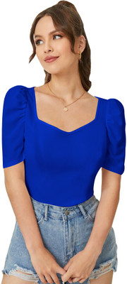 Maheshvi Party Solid Women Blue Top