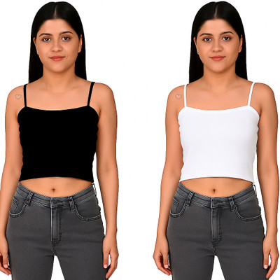 MIXFIT Casual Solid Women Black, White Top