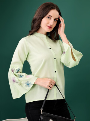 Roop Casual Solid Women Light Green Top