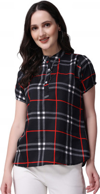 AFFAIR Casual Checkered Women Black Top
