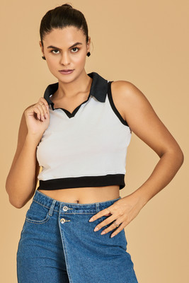 Urban Sundari Casual Color Block Women White Top