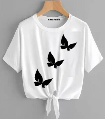 MYKUKI Casual Printed Women White, Black Top