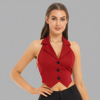 LAHAZAT Casual Solid Women Brown Top