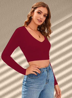 Dream Beauty Fashion Casual Solid Women Maroon Top