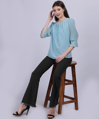 AUMBE Casual Solid Women Yellow Top