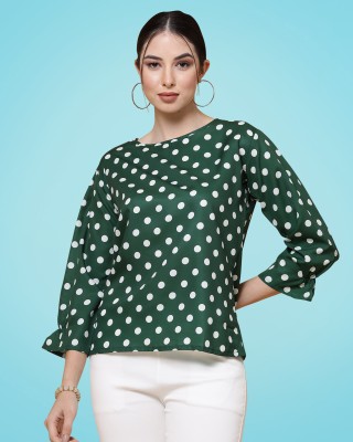 HASMI TRENDZ Casual Printed Women Dark Green, White Top