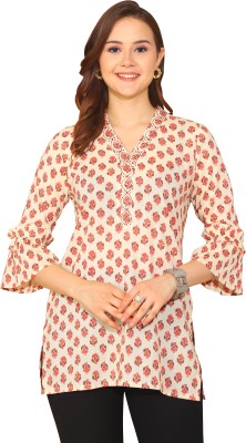 VihaanExim Casual Printed Women Beige, Pink Top