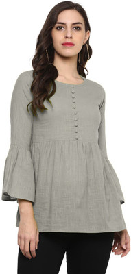 JIGNESH TEXTILE Casual 3/4 Sleeve Solid Women Grey Top