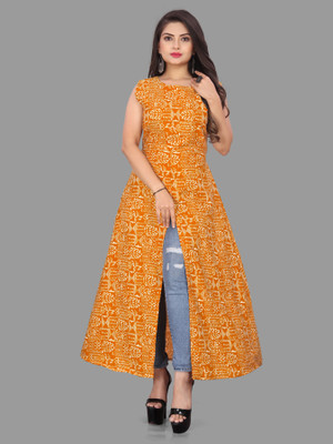 Hiral Creation Women Printed Anarkali Kurta(Orange)
